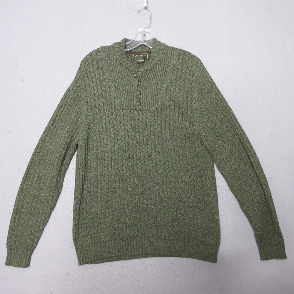 Vintage Eddie Bauer Sweater Henley Cotton Ribbed Outdoor Gorpcore Preppy 90s